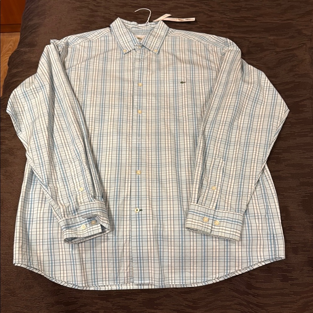 Lacoste Blue Casual Button Down Shirt with Light Plaid